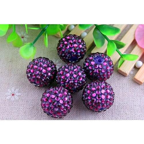 Kwoi vita Grape Purple color Resin Rhinestone Ball beads Wholesales AAA Quality 20mm Chunky 100pcs/lotfor Kids Girl Jewelry