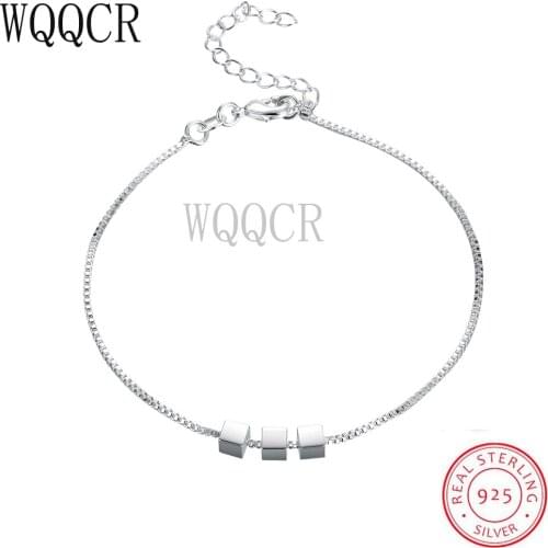 WQQCR Fashionable And Elegant 925 Sterling Silver Square Bracelet Three Square Beaded Chain Bracelets For Women Jewelry Gifts