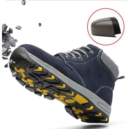 Mens Steel Toe Work Safety Shoes Lightweight Breathable Anti-smashing Anti-puncture Protective Boots