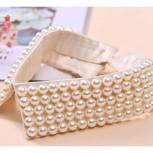 Women Handmade Beading Faux Pearls Layers Bib Lapel Fake Collar Necklace Choker High Quality