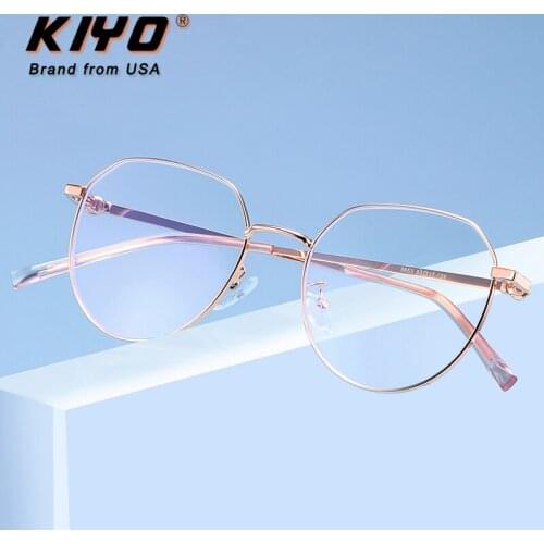 KIYO Brand 2020 New Women Men Fashion Anti Blue Light Optical Frame Metal Eyeglasses Frames Round Spectacles Glasses 9653