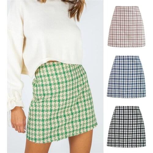 New Womens Skirts Short Spring & Autumn 2021 American Woolen High Waist Mini Plaid Skirt For Young Women Cotton BSQ181