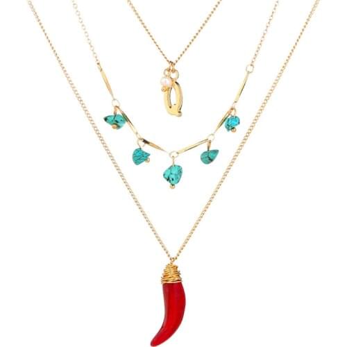The New Necklace Matching Red Pepper Necklaces Is Simple and Fashionable in Summer. All Pendant Necklaces A- Line Chain Metal