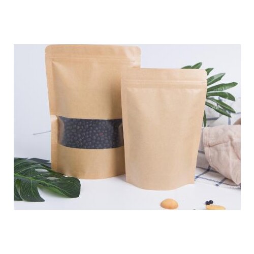 100pcs Zip Lock Kraft Paper Bag with Frosted Window Tea Packaging Gift Bag Food Stand Up Pouches Zipper Bag