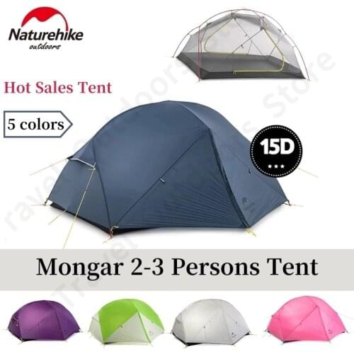 Naturehike Mongar 2 Persons Tent Waterproof 15D Nylon Fabric Camping Tent Ultralight Large Inner Space Tourist Tent With Mat