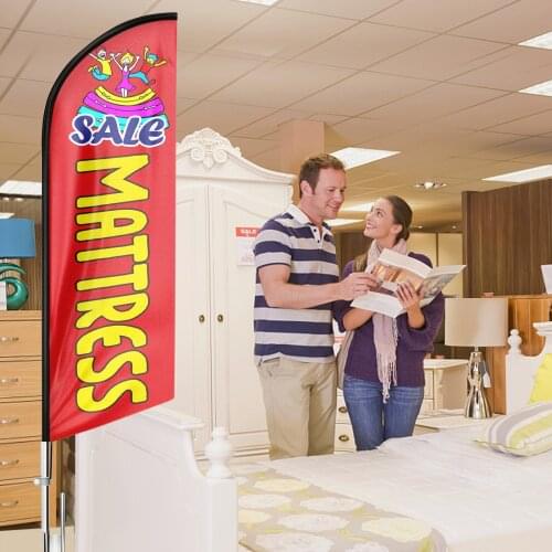 Windless Swooper Flag Sign - Sales banner of selling household goods with Flagpole Kit and Ground Stake(mattress, furniture