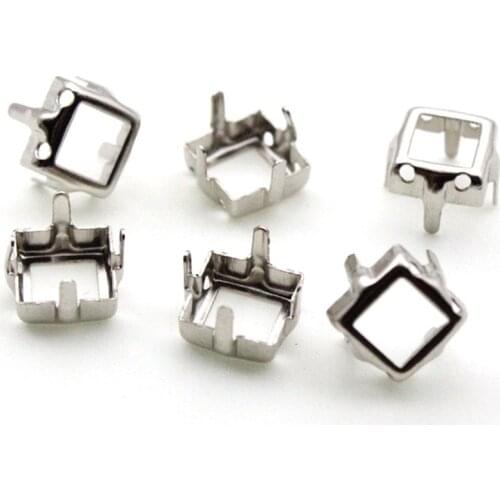 Copper Empty Base setting sewing on rhinestones Faceted Crystal Square Gold Silver Blank Claw for Garment Accessories