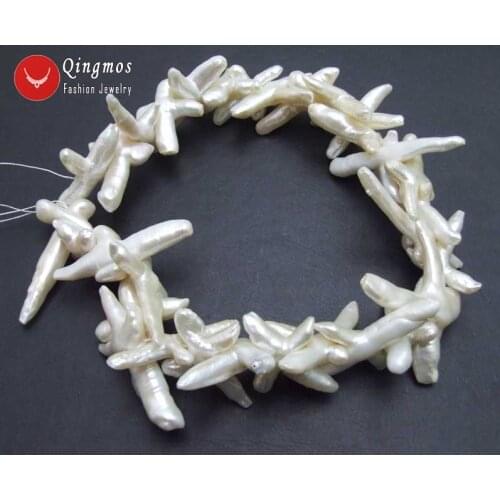Qingmos 30*50mm White Cross Shape Natural Freshwater Pearl Loose Beads for Jewelry Making Necklace Bracelet DIY 14'' los754