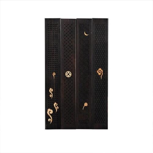 Black Bamboo Wooden Incense Stick Holder Burning Joss Insence Box Burner Ash Catcher