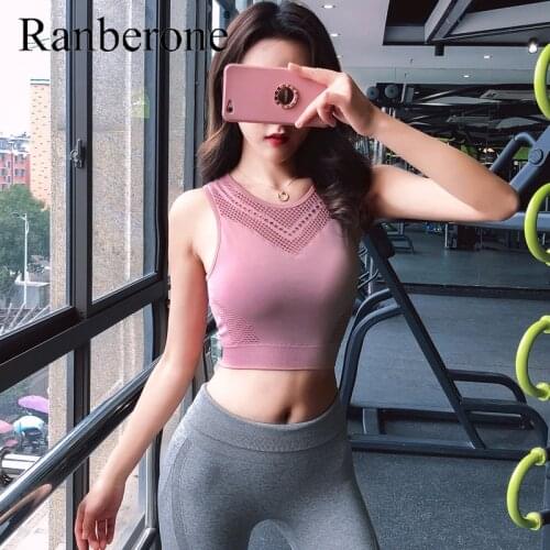 Sexy Women Sport Bra Top Pink Underwear Padded Seamless Yoga Fitness Sports Lace Tank Female Running Vest Push Up Solid Gym Tops