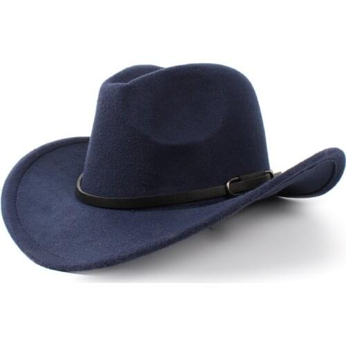 Wool Womens Mens Western Cowboy Hat For Gentleman Lady Jazz Cowgirl Roll-up Wide Brim Church Sombrero Caps Size 56-57CM N18