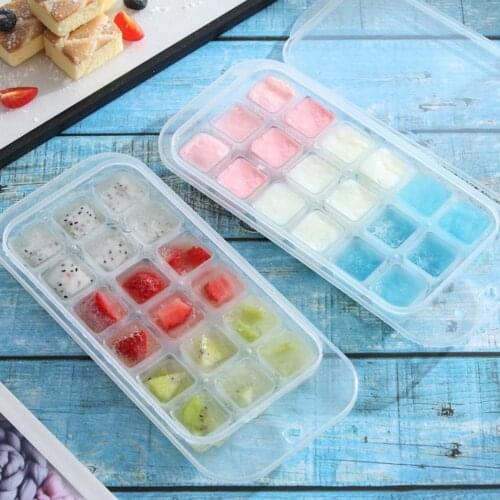Silicone 18 Grids Square Shape Ice Cube Maker Tray Holder Ice Cube Mold Storage Box with Scoop Lid Kitchen Bar Tool