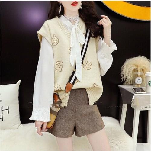 Sweater Vest Women Cute Bunny Kawaii Vest Fall Clothes 2021 Korean Japanese Fashion Autumn Winter Clothes Women Chaleco Mujer