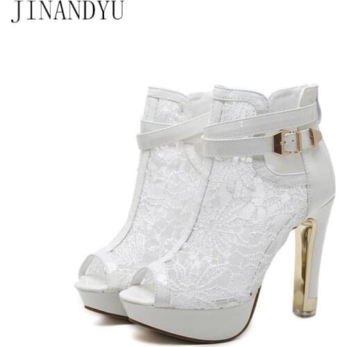 Peep Toe Platform Heels Women White Shoes High Heels Big Size Thick Heeled Shoes for Girls Women Weddings Shoes Peeptoe Pumps