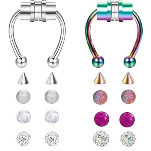U Shaped Fake Nose Ring Hip Hoop Septum Rock Stainless Steel Magnetic Nose Piercing Punk Piercing Body Jewelry Crystal Ball