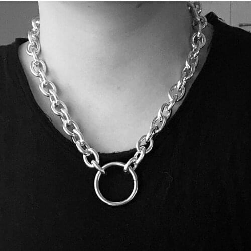 KMVEXO Vintage Thick Chain Necklace Exaggerated Gold Circle Pendant Link Choker Necklace Statement Couple Hip Hop Jewelry