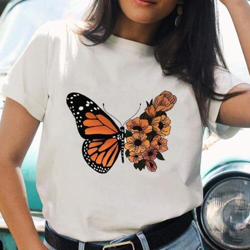 Women Cartoon Butterfly Floral New Summer T Top Shirt Aesthetic Kawaii Print Female Graphic Fashion Tee Short Sleeve T-Shirts
