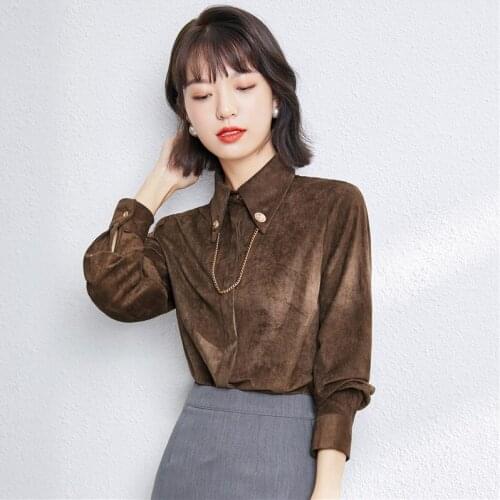 Plus Size Women Clothes Chain Solid OL Blouses Long Sleeve Tops Korean Loose Blusas Female Fashion Sexy Spring Leather Tees 1130