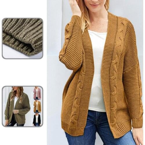 Cardigan Coat Hemp Pattern Simple Ribbing Ladies Solid Color Knitting Sweater Coat