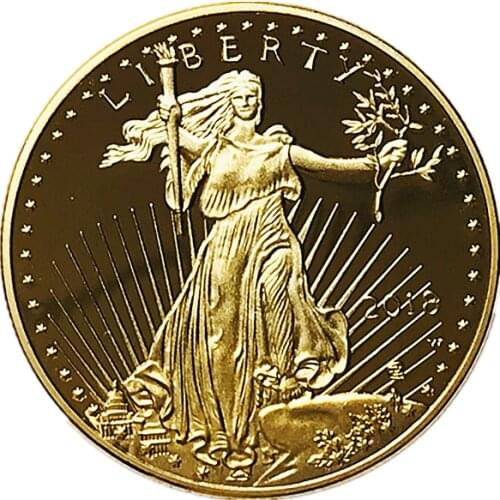 100 pcs non magnetic The newest 2018 freedom USA coins 24K real gold plated badge 32.6 mm souvenir home decoration American coin