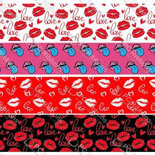 16-75MM Red Lips&Love Printed Grosgrain&Sati&16MM Foe DIY Handmade Materials Christmas Wedding Gift Wrap Tape 50yards