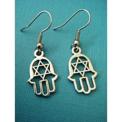 Hot Fashion 20 Pair Alloy "Jewish Star of David with Hamsa Hand" Charm Pendant Earrings Gift For Women Girl Fast shipping