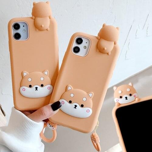3D Cute Cartoon Corgi Dog Case for iPhone 12 Mini 11 Pro XS Max XR X 8 Shiba Inu Puppy Butt Ass Finger Ring Soft Silicone Cover