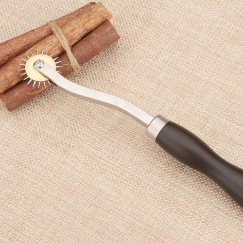 4mm Sewing Wheel Leather Sewing Stitch Roulette Marker Practical Wood Handle Leather Fabric Serrate Tracing Wheel Sewing Tool