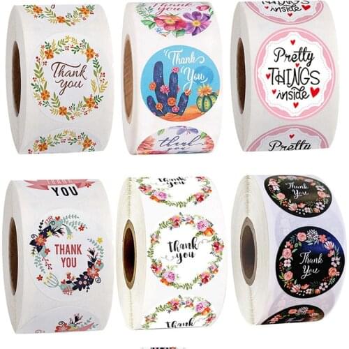 500pcs Handmade Kraft Paper Thank You Sticker Flower Gift Box Packaging Christmas Wedding Envelope Seals Stickers gift decor