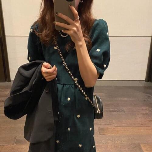 HziriP Fashion Embroidery Florals Sweet Basic 2021 Gentle All-Match Ladies High Waist Basewear Femme New Loose Dresses Vestidos