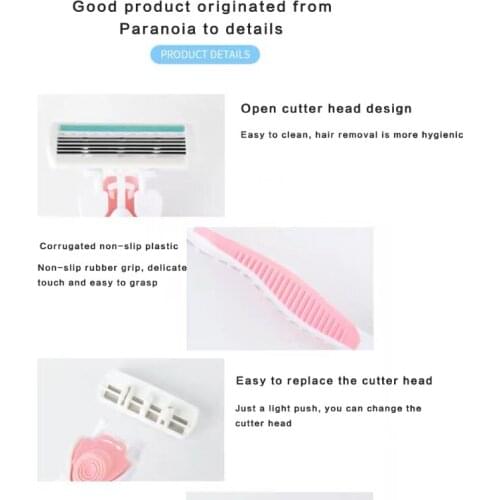 Womens 6 Layer Blade Head Shaving Razor with Non-Slip Handle 4 Replacement Cartridge Refills Trimmer Hair Removal Tools