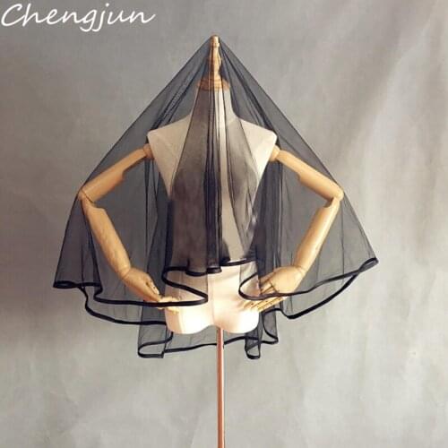Chengjun New Arrival Gothic One-Layer Ribbon Edge Black Wedding Accessories Bridal Veil