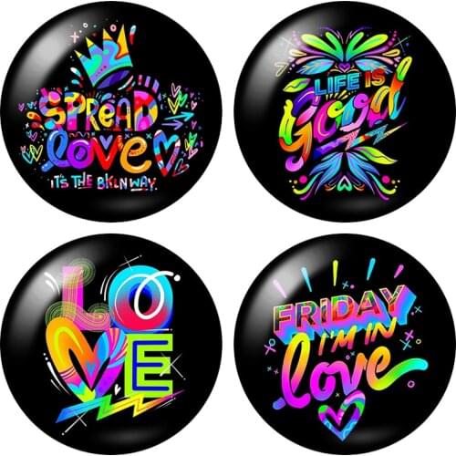 Black Colorful font Love heart letters 10pcs mixed 12mm/16mm/18mm/25mm Round photo glass cabochon demo flat back Making findings