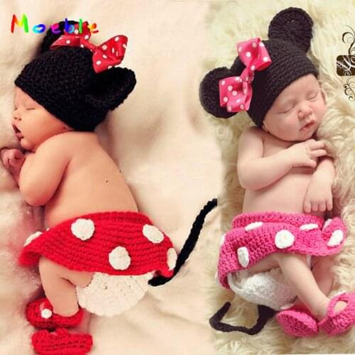 Infant Baby Crochet Photo Props Minnie Hat+Skirt+Pants+Shoes Sets Newborn Baby Girl Cartoon Costume Christmas Outfit MZS-14109