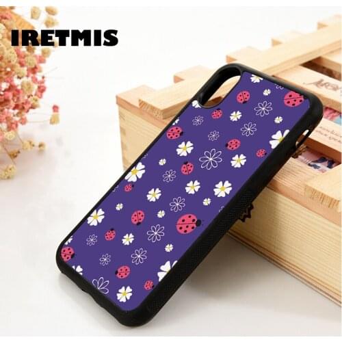 Iretmis 5 5S SE 6 6S TPU Silicone Rubber Phone Case Cover for iPhone 7 8 Plus X Xs 11 12 MINI Pro Max XR Purple Ladybird