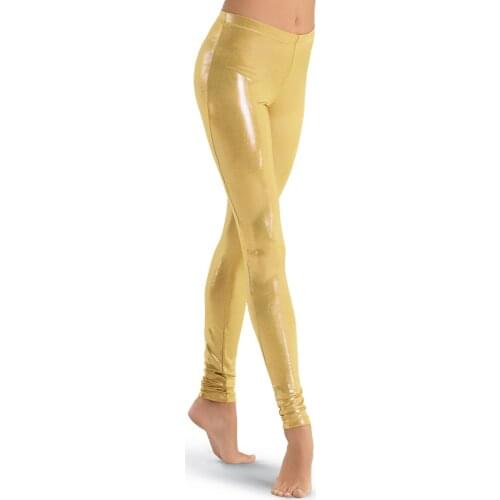 LZCMsosft Mid Waist Womens Spandex Shiny Metallic Gold Dance Leggings Stage Performance Costume Pants Skinny Pencil Trousers