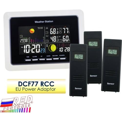 Weather Station + 3 Wireless Sensor DCF RCC Receiver With 5 Weather Forecast With Am/Pm Indicator and LED Outdoor/Indoor