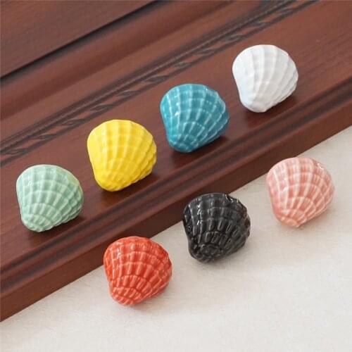 Cute Shell Knobs Ceramic Drawer Knob Pulls Blue Green White Kids Colorful Dresser Handle Pull Kitchen Cabinet Door Knob Child