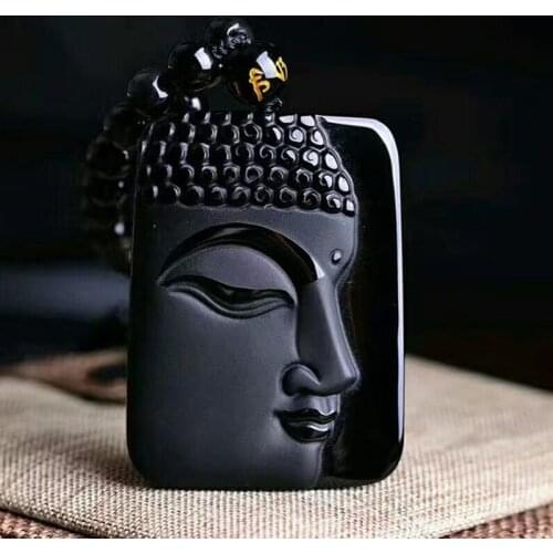 Natural Obsidian Stone Top Fashion Crystal Pendant Buddha Head Necklace Jewelry Drop Shipping