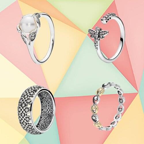 2020 New High-quality Complex Original Mesh Ring Luminous Leaf With Pearl And Transparent Cz Ring Original Woman Jewelry