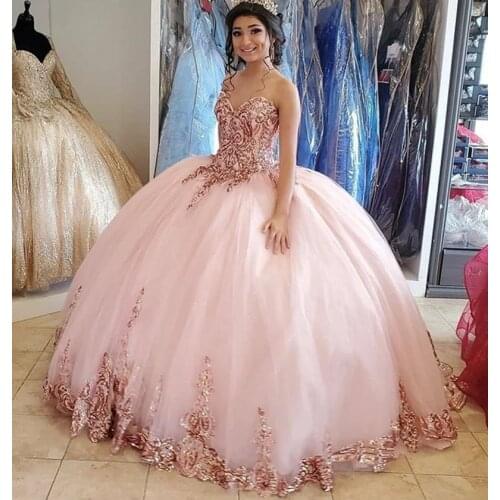 New 2021 Gorgeous Pink Lace Quinceanera Dresses Ball Gown Prom Dress Sweet 16 Dress For 15 Years Corset Vestidos De 15 Anos