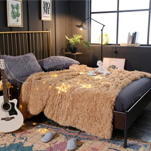 Faux Fur Blanket Queen King Single Warm PV Fleece Blankets Throw on Sofa Bed Plane Camel Plaids Solid Bedspreads Fluffy Blanket