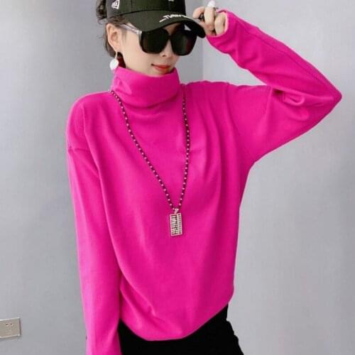 2020 Autumn Fashion Solid Color High Neck Long Sleeve T-shirt Women Loose and Thin All-match Bottoming Shirt