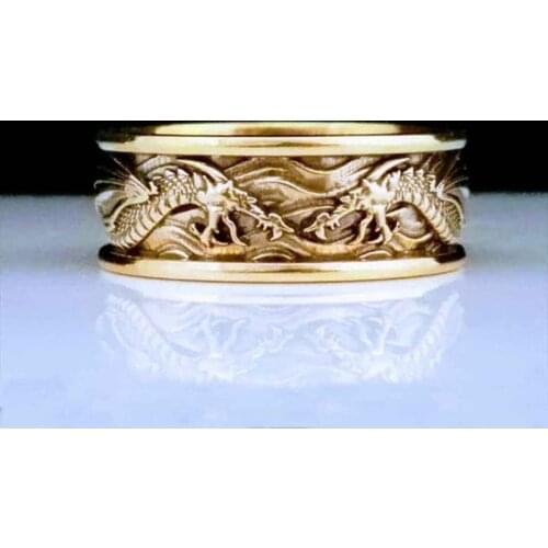 Popular Golden Silver Color Western Double Dragon Animal Female Ring for Men Party Jewelry Accessories