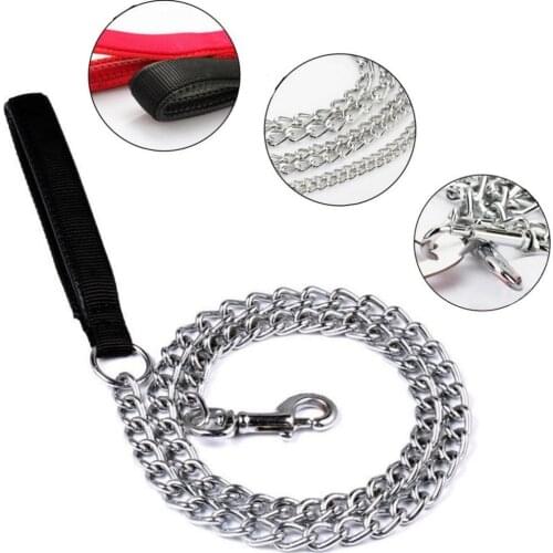 High Quality pet Dog leash double thick nylon handle soft form padded leash strong Iron chain dog leashes for large small dog