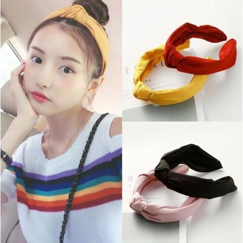 Retro Knotted Women Headband Fabric Wide Edge Cross Hair Bands Solid Color Girls College Style Hairband Headdress Accessories