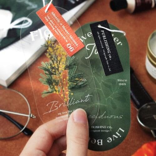 Plant flower PET bookmark DIY transparent card label tag ins book reading tool diary note decoration material scrapbook material