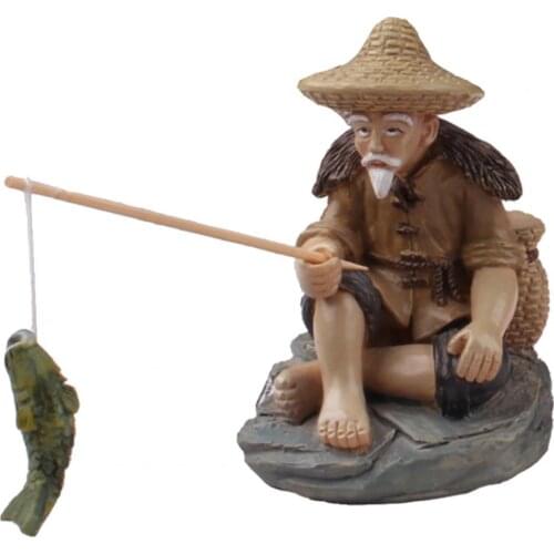 Sitting Statue Eye-catching Non-fading Resin Fishing Old Man Sculpture Decoration for Outdoor