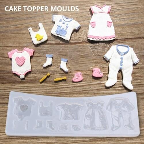 Silicone Baby Clothes Mold Baby Shower Cake Topper Fondant Candy Chocolate Mould Decorating Tools 17*6.2cm