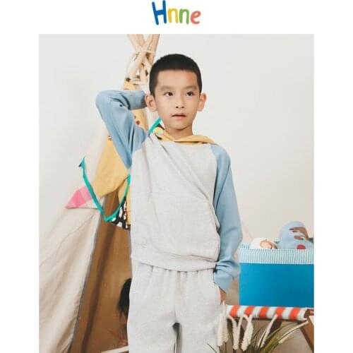 Hnne Kids Colour-block Tracksuit Unisex Hooded Sweatshirts Boys Soft Girls Hoodies High Quality Fashion Childrens Pullovers